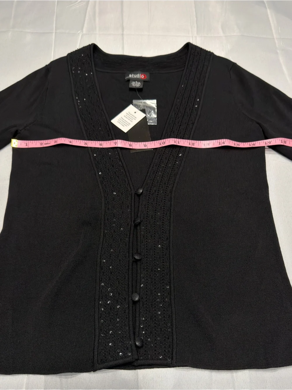 NWT Studio G Women’s Black Beaded Sequin Cardigan Sweater Size S Rayon Blend